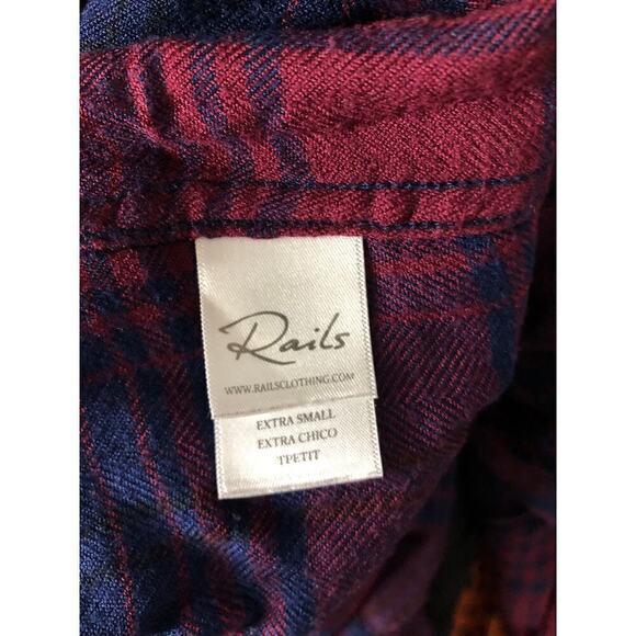 Rails Bianca Shirt Dress Plaid Flannel Button Down Mini Currant Navy Size XS - Picture 11 of 13